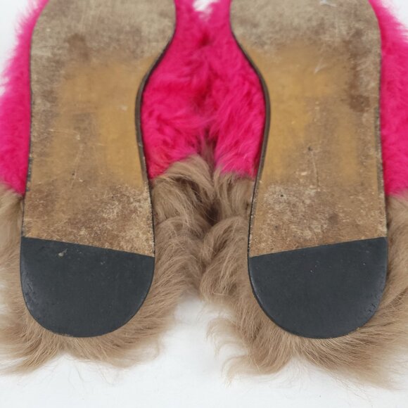 GUCCI Women Princetown Merino Wool Mules Size 37 Raspberry Pink Horsebit Slipper - Picture 13 of 15